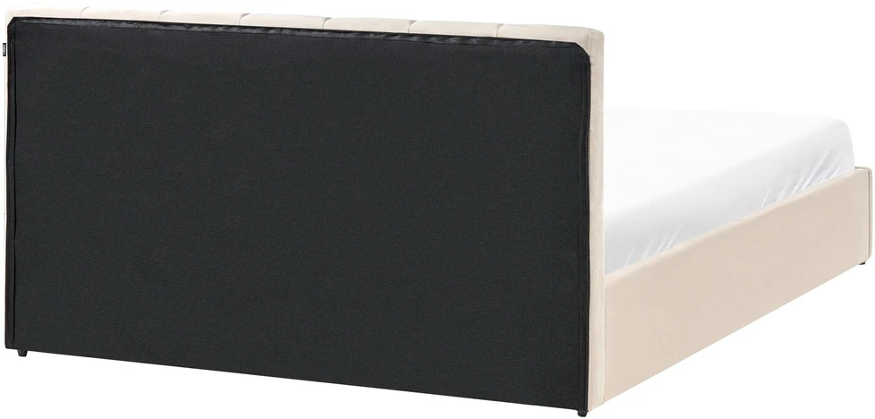 Beliani Lova su patalynės dėže DREUX, veliūrinė, šviesiai smėlio spalvos, 160 x 200 cm