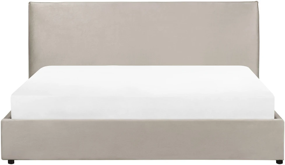 Beliani Lova su patalynės dėže LAVAUR veliūrinė smėlio pilkos spalvos 180 x 200 cm