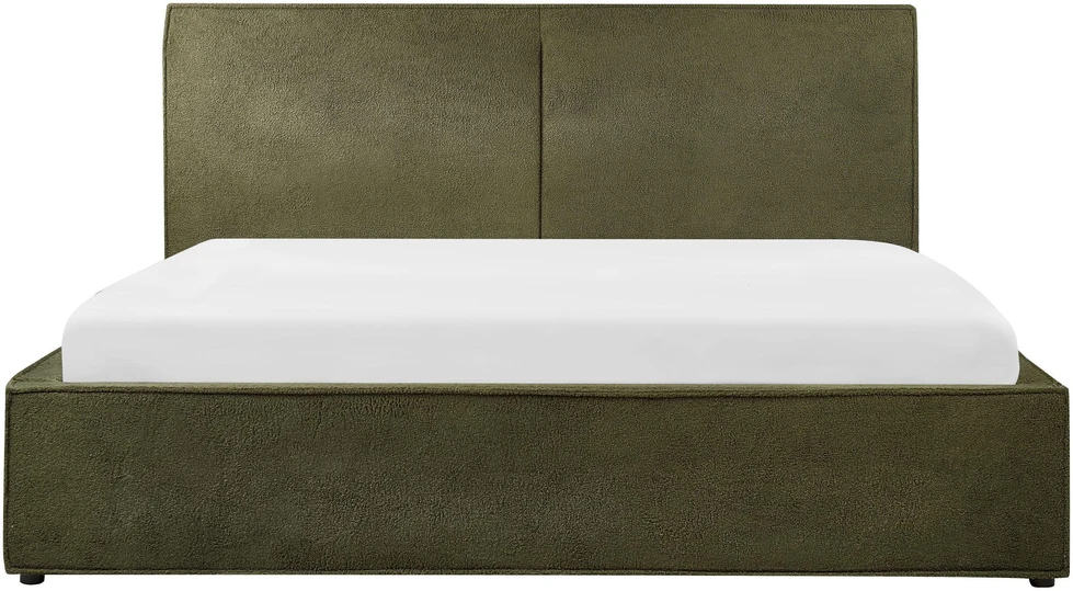 Beliani Lova su patalynės dėže MOISSAC Boucle tamsiai žalia 180 x 200 cm