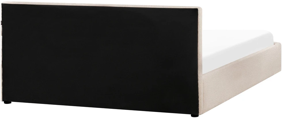 Beliani Lova su patalynės dėže MONTLAUR, smėlio spalvos boucle audinys, 180 x 200 cm