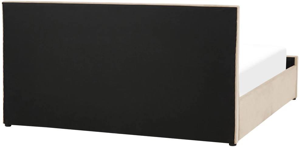 Beliani Lova su patalynės dėže ROCHEFORT, veliūras, smėlio spalvos, 180 x 200 cm