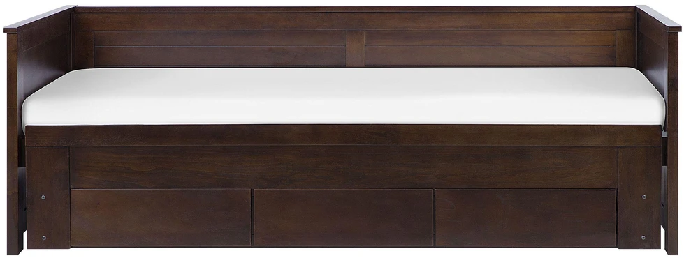 Beliani Lova su stalčiais iš medžio CAHORS, 90 × 200 cm, tamsiai ruda