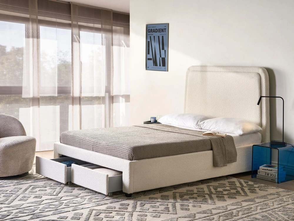 Beliani Lova su stalčiais SARDENT Boucle, balta, 140 x 200 cm