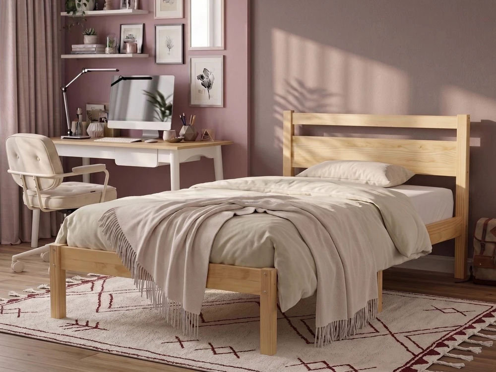 Beliani Lovos rėmas iš pušies medienos MERCURER 90 x 200 cm šviesiai rudas