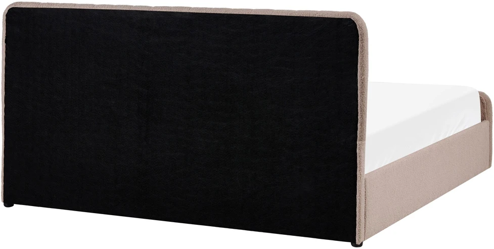 Beliani LUNAN Boucle lova su daiktadėže, pilkai smėlinė, 180 × 200 cm