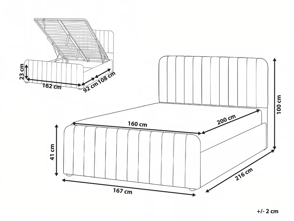 Beliani LUNAN lova su patalynės dėže, bukle, balta, 160 × 200 cm