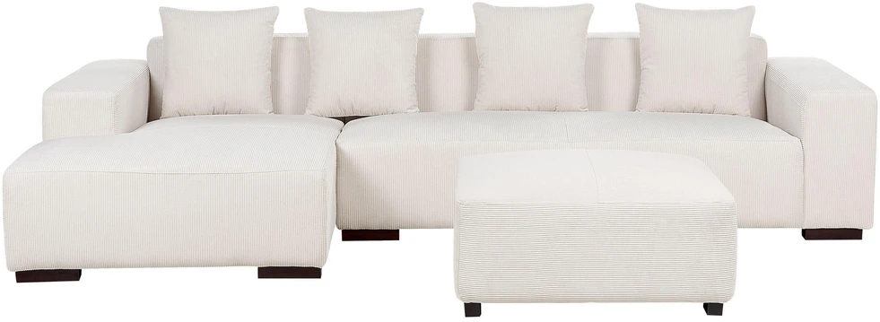 Beliani LUNGO 4 vietų kampinė sofa, velvetas, kreminė balta, dešininė