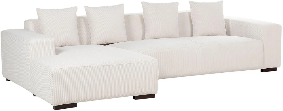 Beliani LUNGO 4 vietų kampinė sofa, velvetas, kreminė balta, dešininė