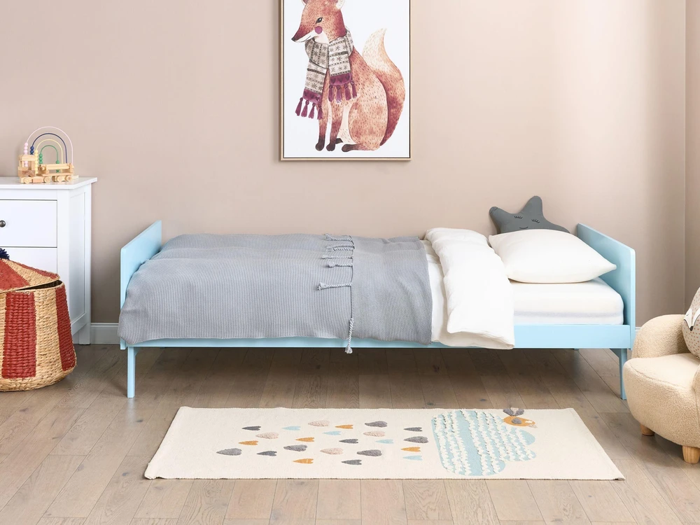 Beliani Medinė pušies lova BONNAC 90 x 200 cm, mėlyna