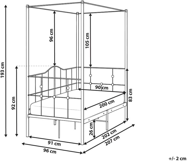 Beliani Metalinė lova su baldakimu ARTONNE 90 × 200 cm, juoda