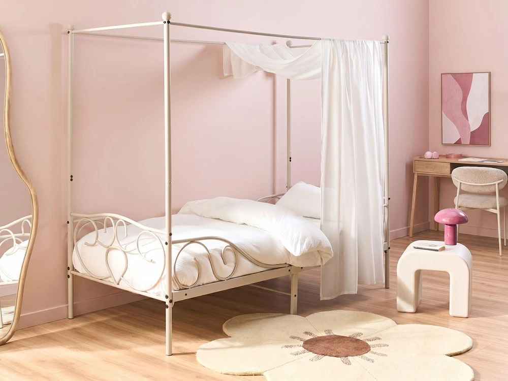 Beliani Metalinė lova su baldakimu SORMERY 90 x 200 cm šviesiai smėlio spalvos