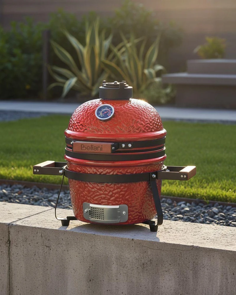 Beliani Mini Kamado anglies grilis Keramika Raudonas