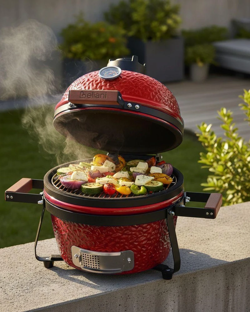Beliani Mini Kamado anglies grilis Keramika Raudonas