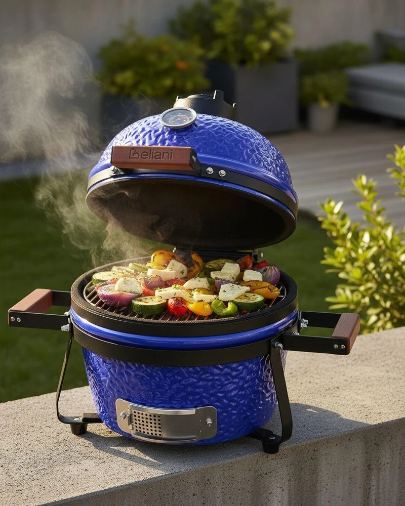 Beliani Mini keramikinis anglimi kūrenamas grilis KAMADO mėlynas