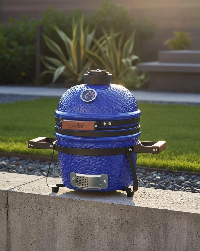 Beliani Mini keramikinis anglimi kūrenamas grilis KAMADO mėlynas