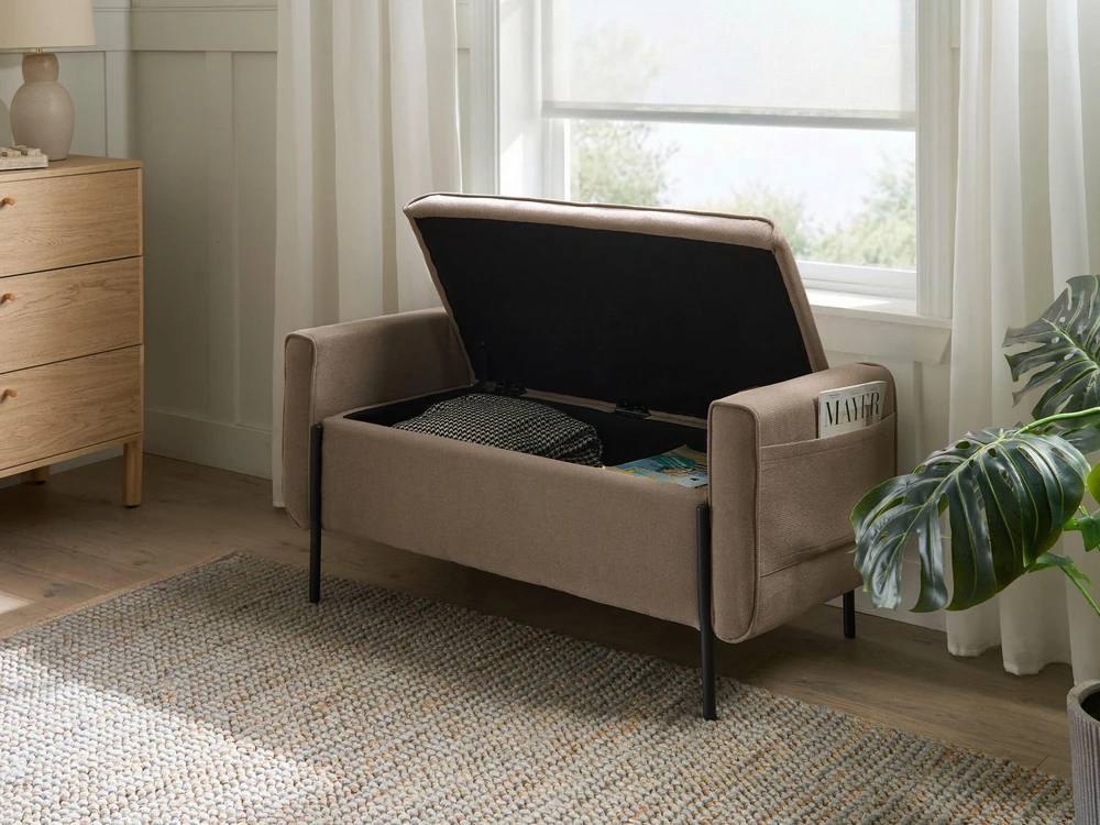 Beliani Minkštasuolis su daiktadėže LEWES, smėlio spalvos