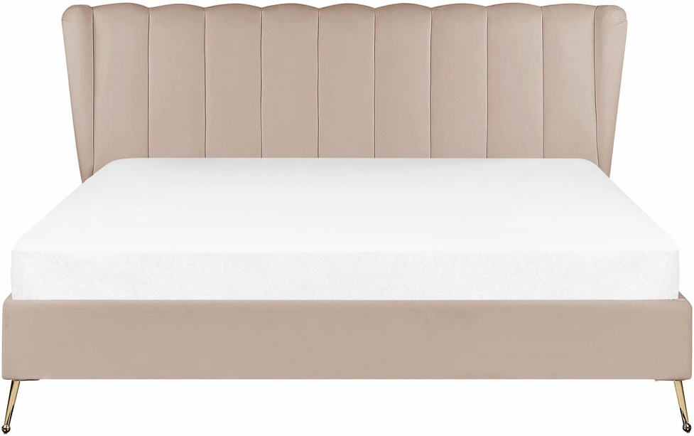 Beliani MIRIBEL aksominė lova 180 x 200 cm smėlio pilkšvos spalvos