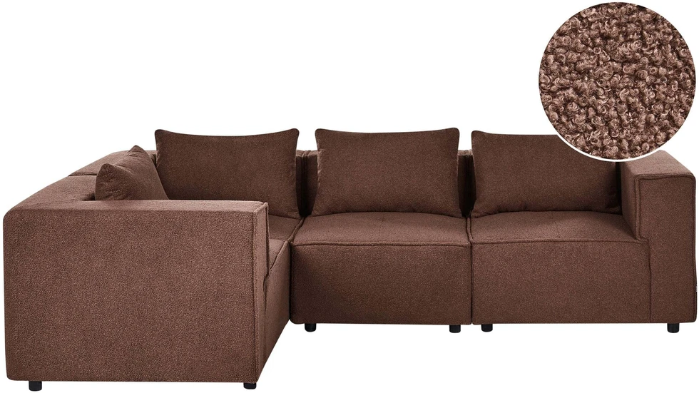 Beliani Modularinė kampinė sofa 4 asmenims AXEBO dešininė, ruda, Boucle