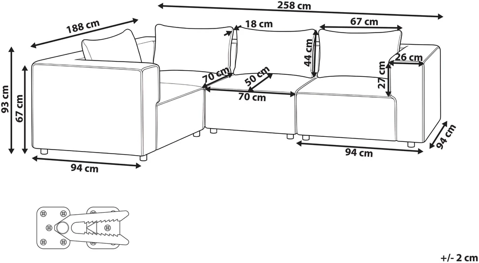Beliani Modularinė kampinė sofa 4 asmenims AXEBO dešininė, ruda, Boucle