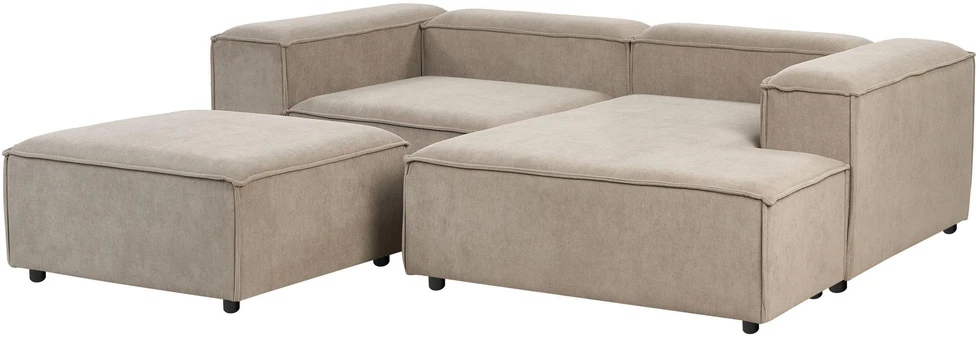 Beliani Modulinė 3 vietų kairinė sofa ARDAL šviesiai ruda su otomanu iš velveto
