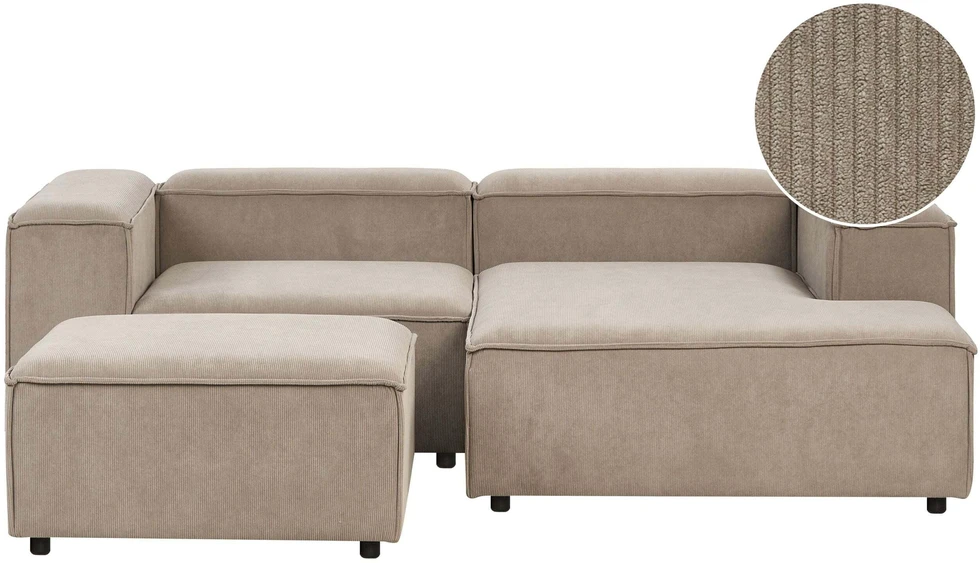 Beliani Modulinė 3 vietų kairinė sofa ARDAL šviesiai ruda su otomanu iš velveto