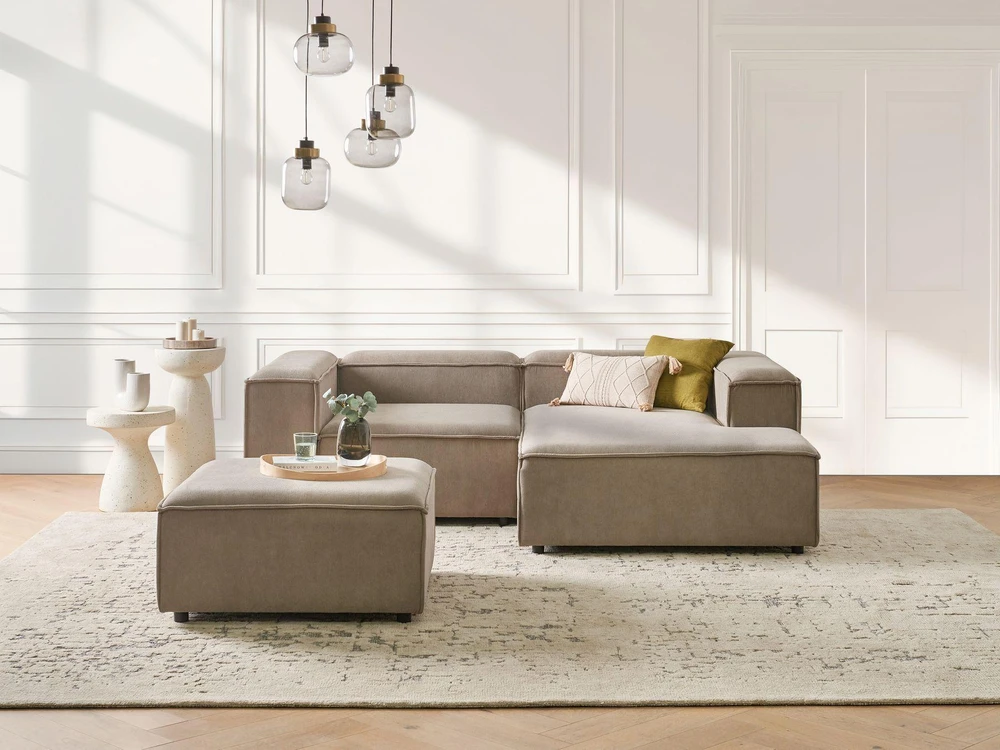 Beliani Modulinė 3 vietų kairinė sofa ARDAL šviesiai ruda su otomanu iš velveto