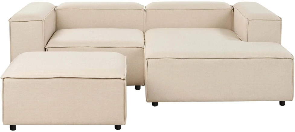 Beliani Modulinė 3 vietų kampinė sofa ARDAL kairinė, smėlio spalvos su otomane