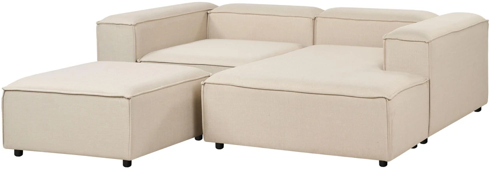 Beliani Modulinė 3 vietų kampinė sofa ARDAL kairinė, smėlio spalvos su otomane