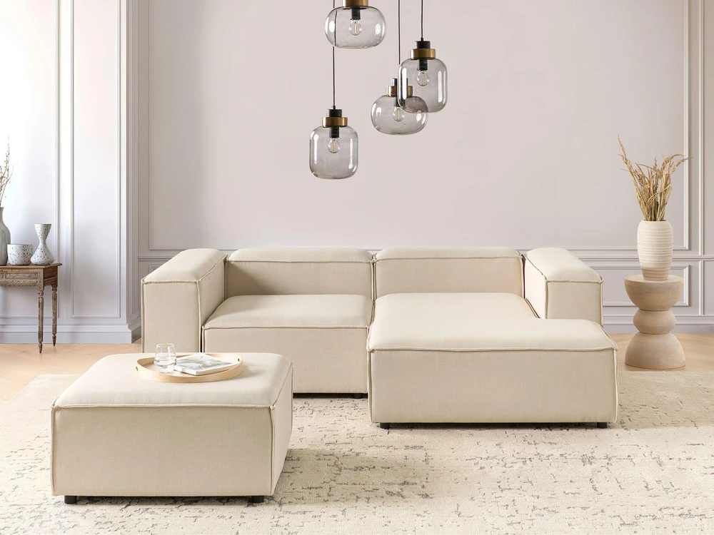 Beliani Modulinė 3 vietų kampinė sofa ARDAL kairinė, smėlio spalvos su otomane