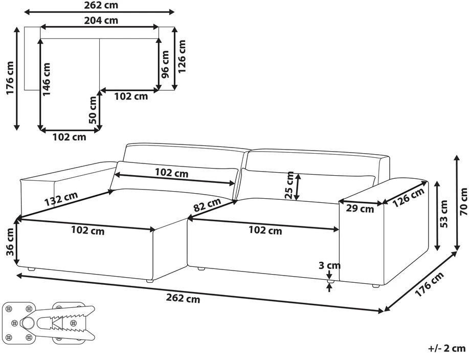 Beliani Modulinė 3 vietų kampinė sofa „HELLNAR“, dešininė, pilka