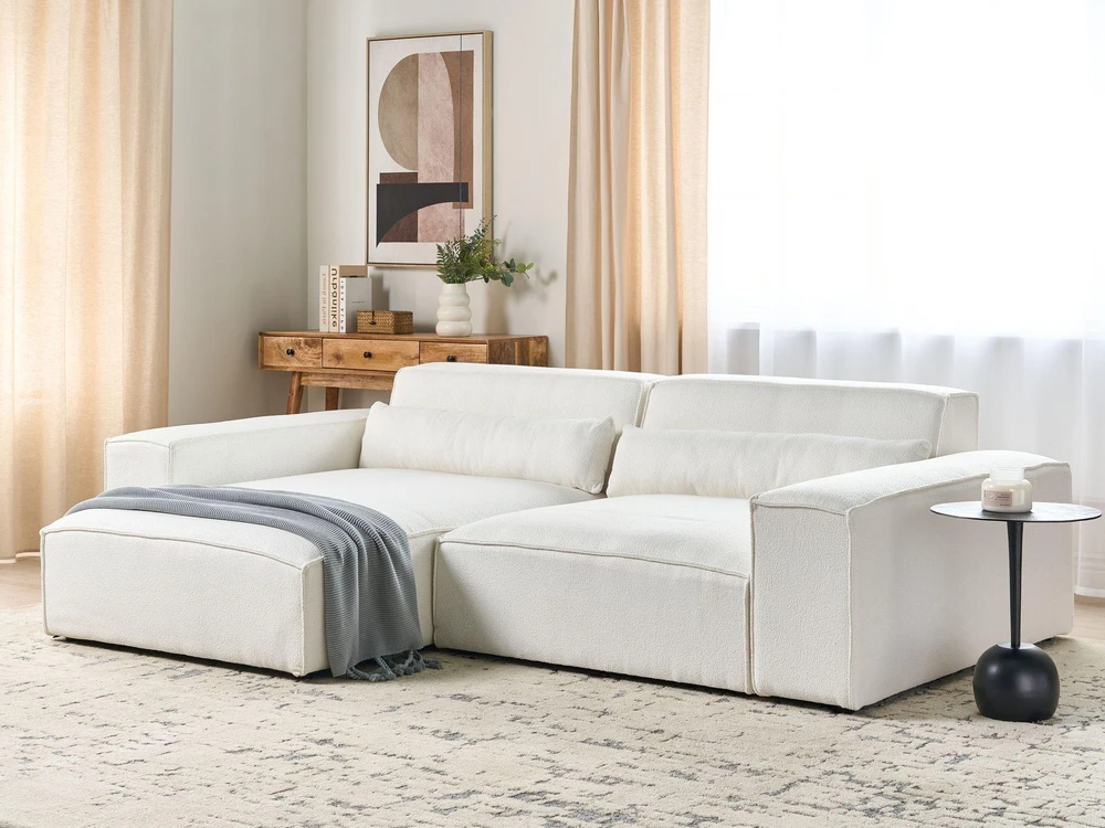 Beliani Modulinė 3 vietų kampinė sofa HELLNAR, dešininė, kreminės baltos spalvos, bouclé audinys