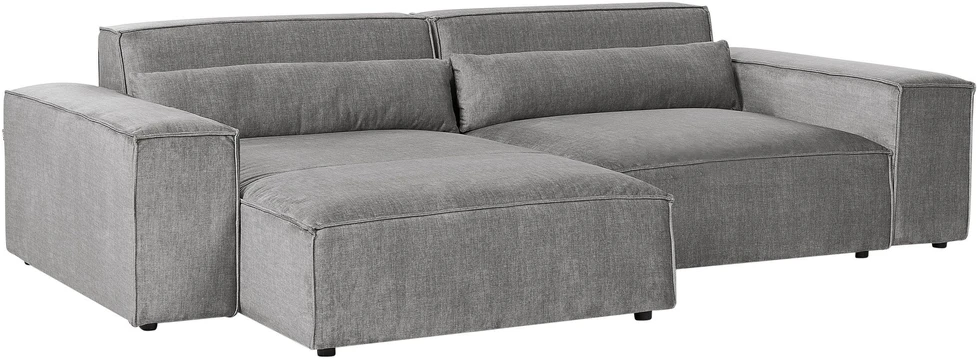Beliani Modulinė 3 vietų kampinė sofa HELLNAR dešininė, pilka su otomane