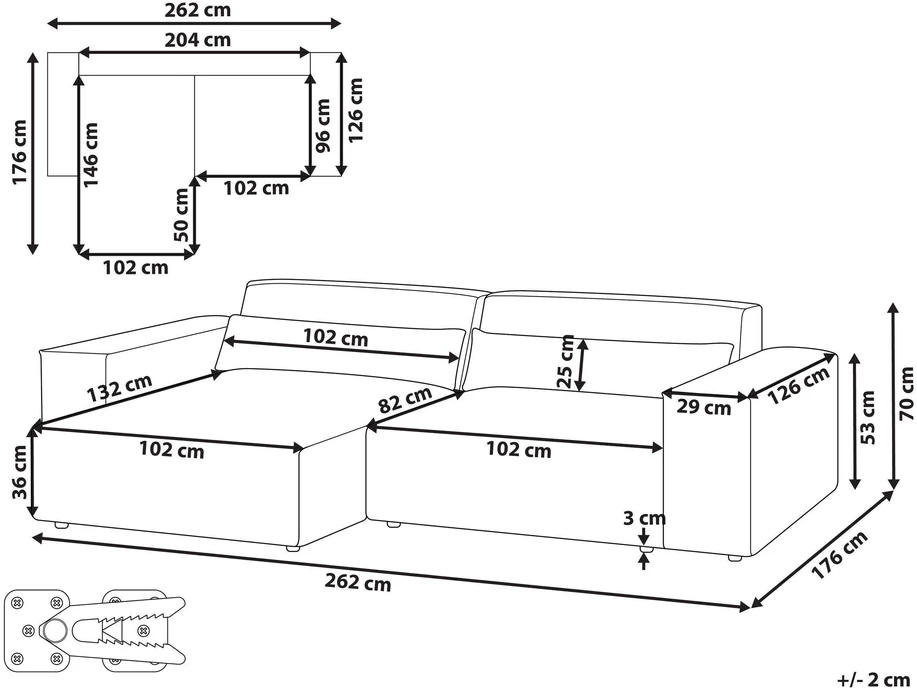 Beliani Modulinė 3 vietų kampinė sofa HELLNAR, dešininė, kreminės baltos spalvos, bouclé audinys