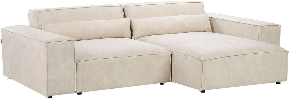 Beliani Modulinė 3 vietų kampinė sofa HELLNAR su otomana, veliūras, šviesiai smėlio spalvos, kairinė