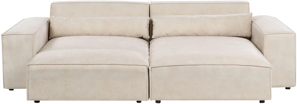 Beliani Modulinė 3 vietų kampinė sofa HELLNAR su otomana, veliūras, šviesiai smėlio spalvos, kairinė