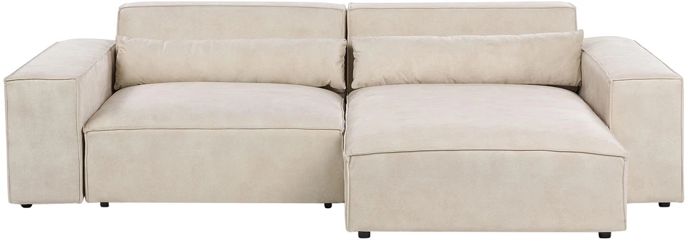 Beliani Modulinė 3 vietų kampinė sofa HELLNAR su otomana, veliūras, šviesiai smėlio spalvos, kairinė