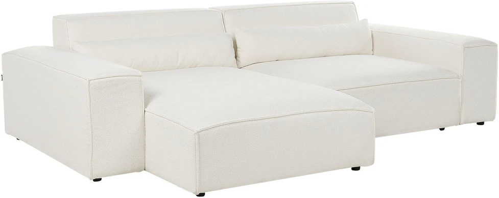 Beliani Modulinė 3 vietų kampinė sofa HELLNAR, dešininė, kreminės baltos spalvos, bouclé audinys