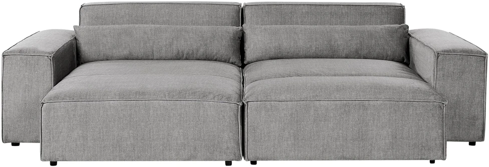 Beliani Modulinė 3 vietų kampinė sofa HELLNAR dešininė, pilka su otomane