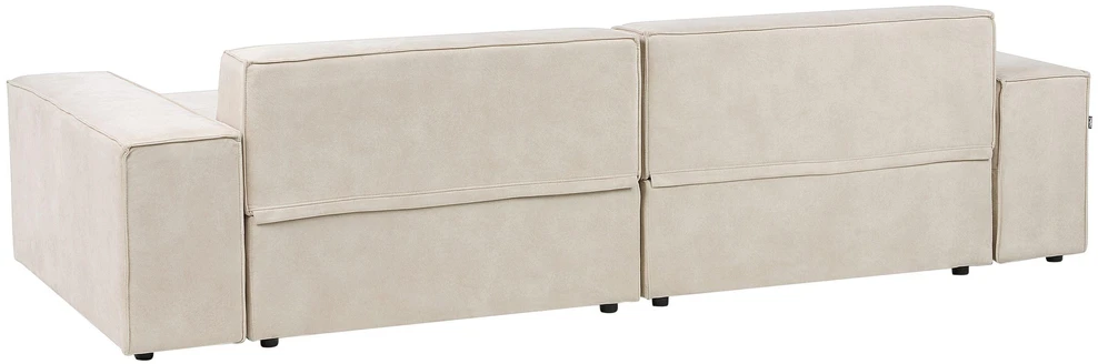Beliani Modulinė 3 vietų kampinė sofa HELLNAR su otomana, veliūras, šviesiai smėlio spalvos, kairinė