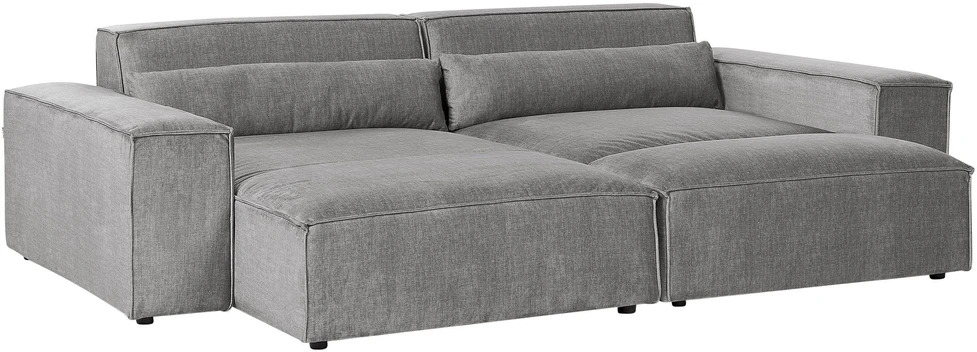 Beliani Modulinė 3 vietų kampinė sofa HELLNAR dešininė, pilka su otomane