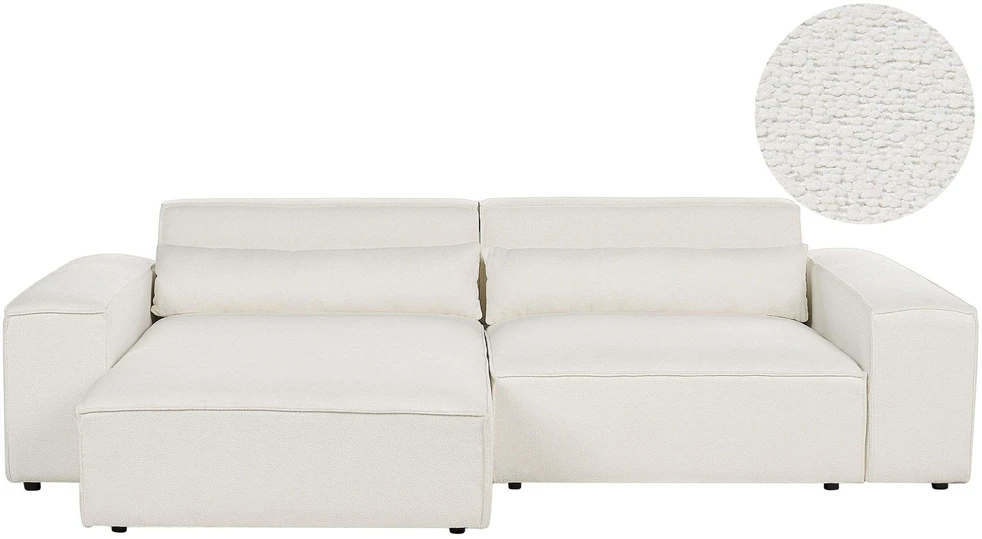 Beliani Modulinė 3 vietų kampinė sofa HELLNAR, dešininė, kreminės baltos spalvos, bouclé audinys