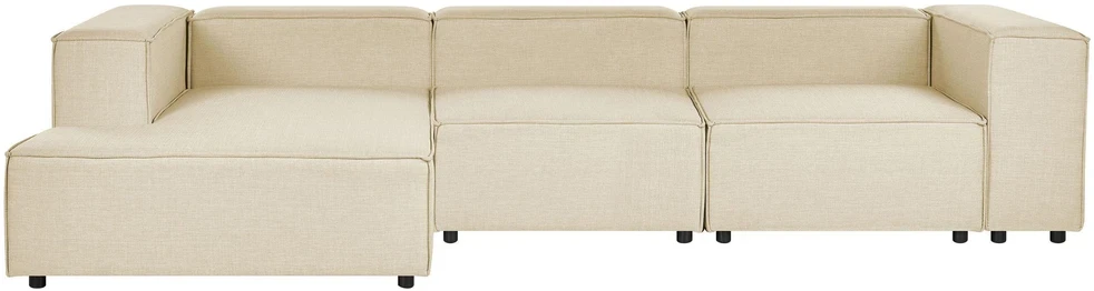 Beliani Modulinė 3 vietų sofa APRICA iš sintetinio lino, smėlio spalvos, dešininė