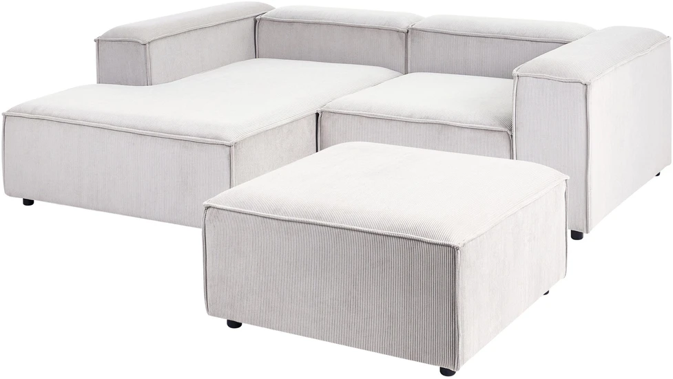 Beliani Modulinė 3 vietų sofa ARDAL dešininė, kreminės spalvos velvetinė su otomanu