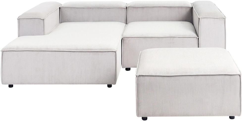 Beliani Modulinė 3 vietų sofa ARDAL dešininė, kreminės spalvos velvetinė su otomanu