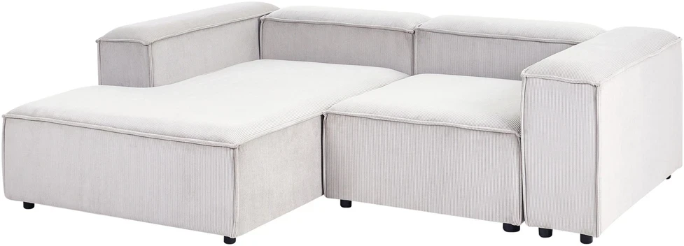 Beliani Modulinė 3 vietų sofa ARDAL dešininė, kreminės spalvos velvetinė su otomanu