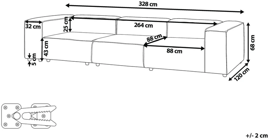 Beliani Modulinė 3 vietų sofa ARDAL, velvetinė, smėlio pilkos spalvos