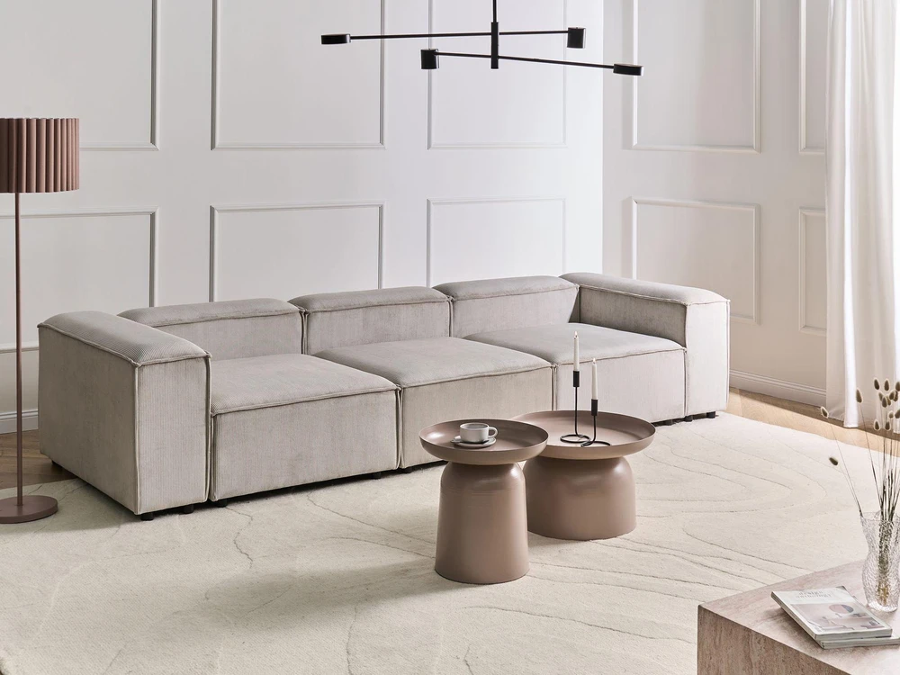 Beliani Modulinė 3 vietų sofa ARDAL, velvetinė, smėlio pilkos spalvos