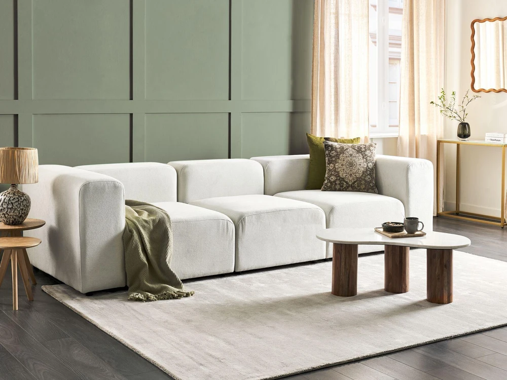 Beliani Modulinė 3 vietų sofa FALSTERBO balta, velvetas