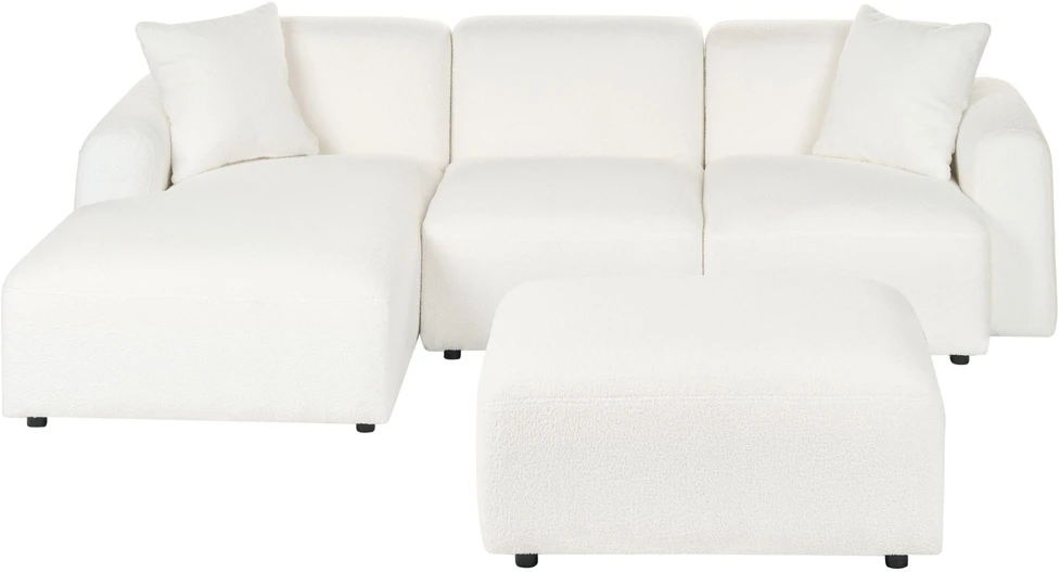 Beliani Modulinė 3 vietų sofa HEDE Boucle, balta, dešininė, su otomane
