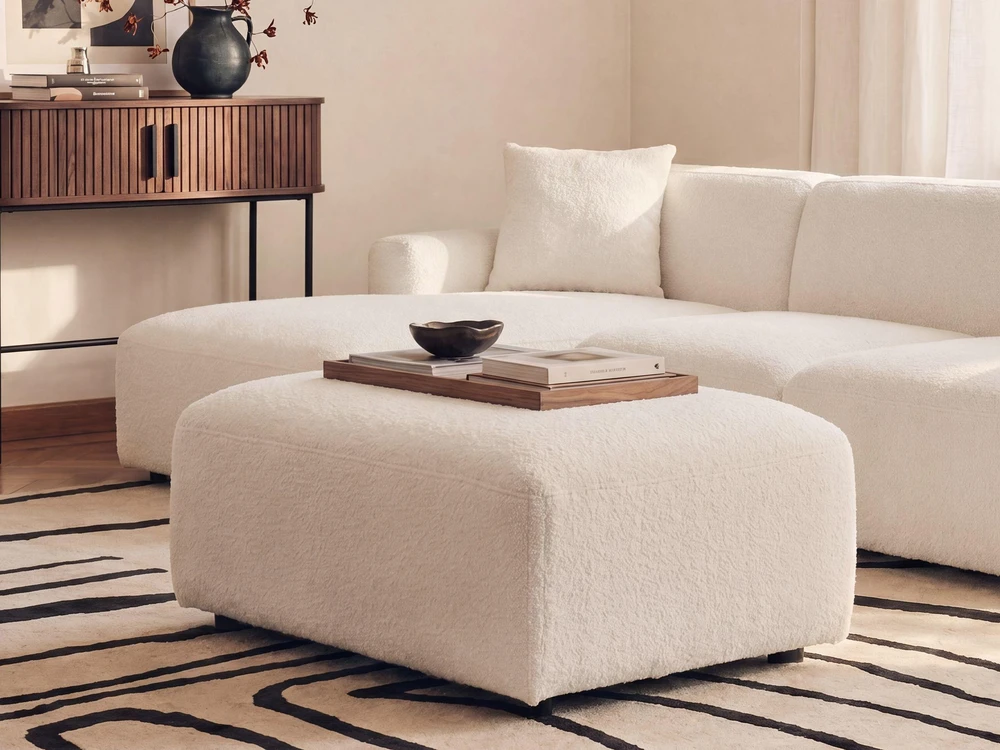 Beliani Modulinė 3 vietų sofa HEDE Boucle, balta, dešininė, su otomane